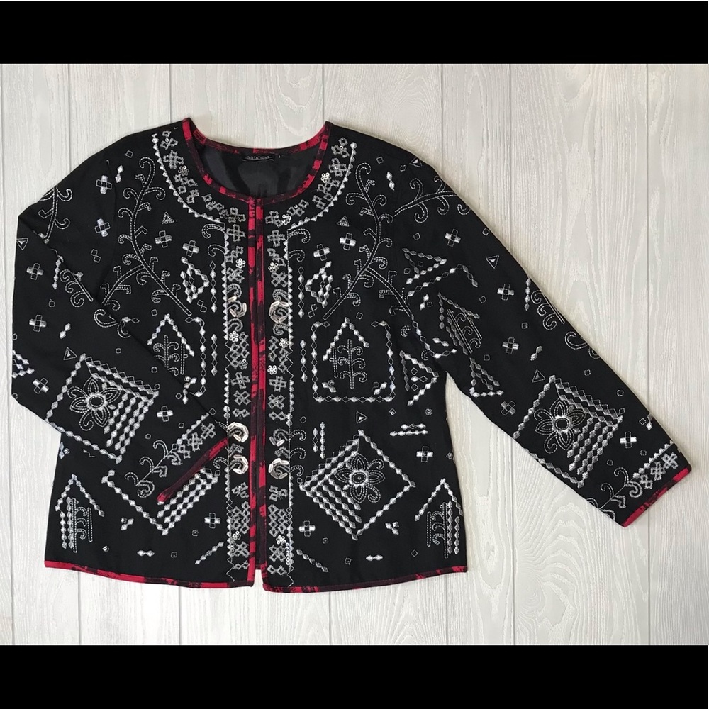 Notations Women’s Black Jacket with Sequined/Embroidered Size XL